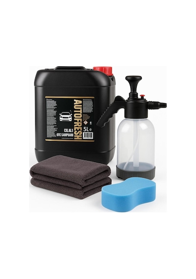 Profesyonel Oto Yıkama Seti 5l Şampuan + Köpük Pompası + Mikrofiber Havlu + Sünger