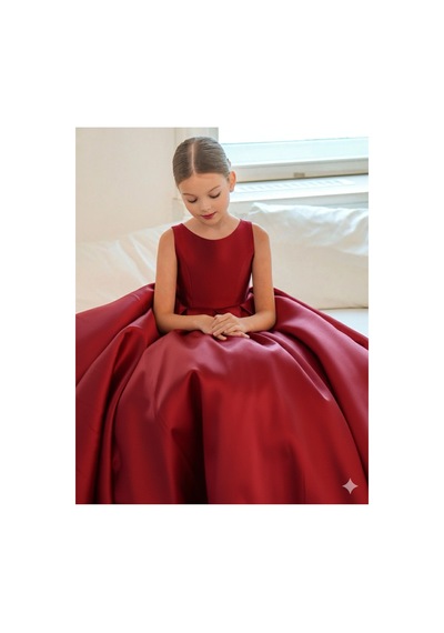 Miço Kids Askılı Fiyonk Detaylı Saten Kız Abiye Elbise Bordo