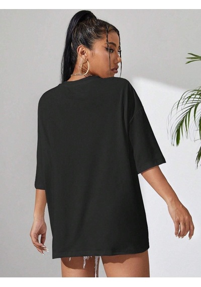 Emoji T-shirt - Siyah Baskılı Oversize Bisiklet Yaka Kısa Kol Siyah