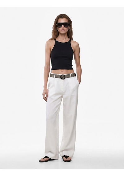 Koton Pamuklu Ribanalı Slim Fit Kolsuz Halter Yaka Crop Top Siyah 6sak10424ek
