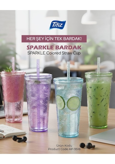 Sparkle Cam Şişe, 750 Ml Kapasiteli, Mavi Çok Renkli