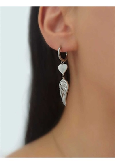 Çelik Zirkon Taşlı Kanat Küpe Gümüş - 602988719 Gümüş