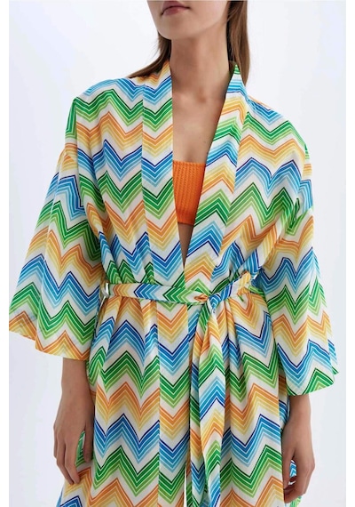 DeFacto Desenli Pamuklu Kimono-Fall in Love D0453AX24SMOG313 Turuncu