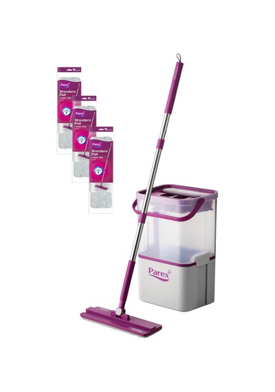 Wondero Flat Şeffaf Temizlik Seti + 3 Adet Yedek Mop Avantaj Paketi