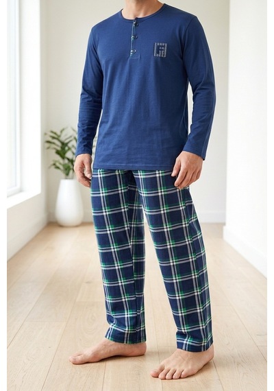 Mataş Erkek Lacivert Viskon Karışımlı Kısa Kollu Yazlık Soft Örme Pijama Takımı