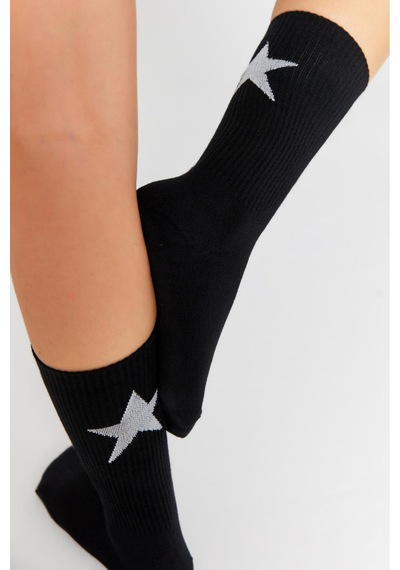 Bamboo Star Bambu Kadın Siyah-beyaz Tenis Kolej Yıldız Desenli Premium Dikişsiz Soket Çorap 2 Li Asorti Paket Çok Renkli