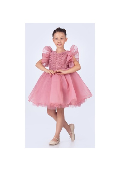 Mnk Baby & Kids Maronia Kız Çocuk Prenses Model Abiye Elbise - Pembe M00746 Koyu Pembe