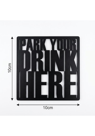 Doalino Premium Ahşap Bardak Altlığı Seti 6'lı Stantlı Park Your Drink Here Siyah