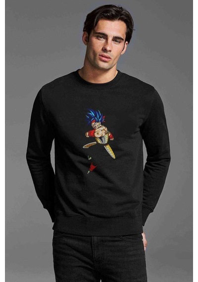 Anime Dragon Ball Baskılı Siyah Erkek Örme Sweatshirt (528992992)