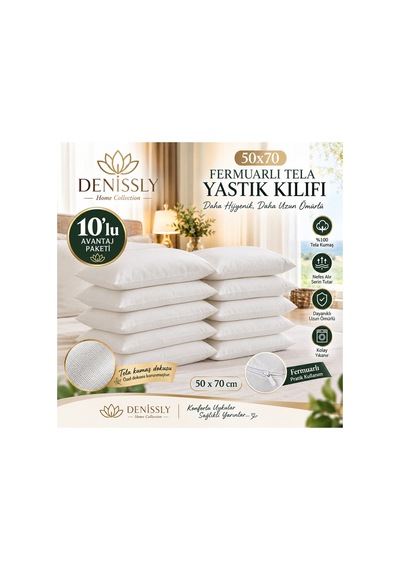 50x70 Yastık Kılıfı Fermuarlı Tela Yastık Kılıfı 10 Lu Beyaz Beyaz