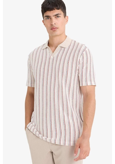 Defacto Regular Fit Polo Yaka Çizgili Kısa Kollu Tişört F1858ax25aubg766 Bej