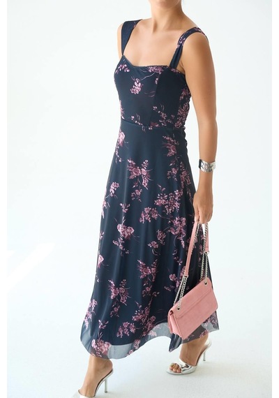 Butik Belvita Dantel Boyalı Elbise Lacivert Butik Belvita Dantel Boyalı Elbise Lacivert