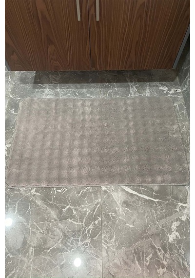 Modern Bubble Yıkanabilir Kaymaz Peluş Banyo Paspası Halısı 2'li Klozet Takımı 60x100 Ve 50x60 Gri