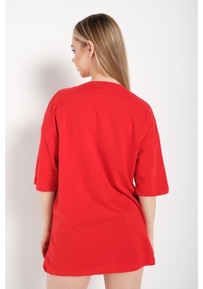 Flood Of Style Kadın Oversize Berkeley Baskılı Kırmızı T-shirt
