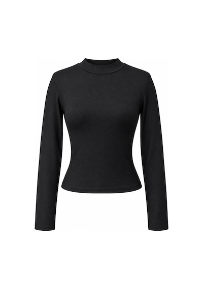 Mixray 2243 Kadın Yarım Balıkçı Yaka Uzun Kollu Slim Fit Bluz Siyah