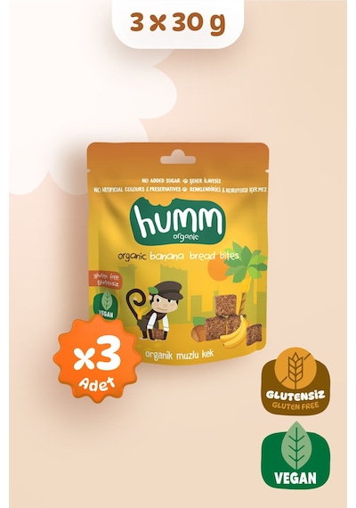 Humm Organic Organik Glutensiz Vegan Muzlu Kek Atıştırmalık 3 x 30 G