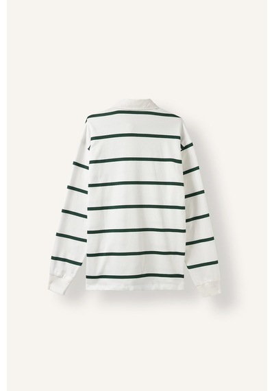 Defacto %100 Pamuk Relax Fit Çizgili Polo Yaka Uzun Kol Sweatshirt H5038ax26augn149 Yeşil-gn149