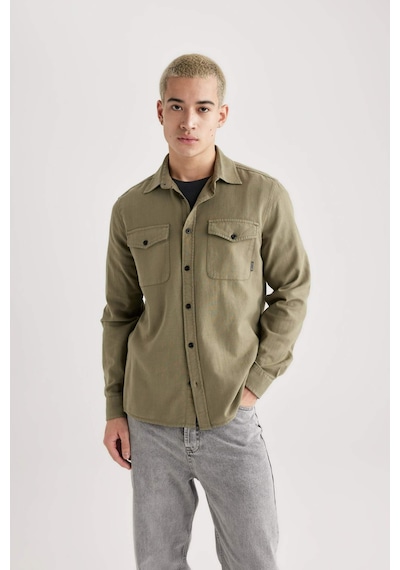 DeFacto Regular Fit Polo Yaka Basic Düz Pamuklu Uzun Kollu Gömlek B2654AX23AUKH470 DeFacto Regular Fit Polo Yaka Basic Düz Pamuklu Uzun Kollu Gömlek B2654AX23AUKH470
