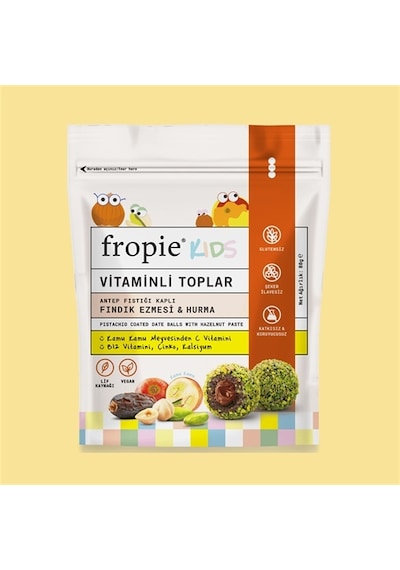Fropie Vitaminli Kids Meyve Topları - Antep Fıstığı Kaplı & Fındık Ezmeli 80 G Fropie Vitaminli Kids Meyve Topları - Antep Fıstığı Kaplı & Fındık Ezmeli 80 G