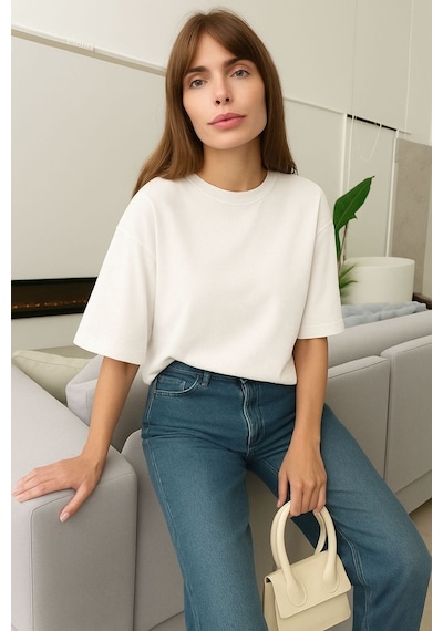 Düz Oversize Unisex Tişört Yb5 BEYAZ