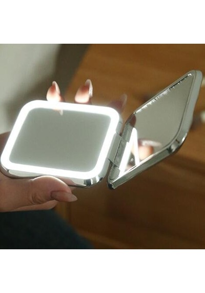 Led Işıklı Katlanabilir Cep Aynası - Kare Tasarım, Çift Taraflı, Makyaj Aynası Diğer