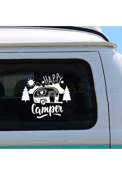 Mutlu Kampçılar Güneş Dağ Kamp Araba Karavan Çekme Oto Sticker Etiket Yapıştırma