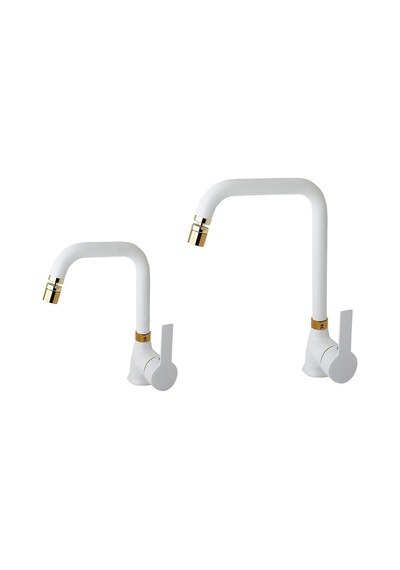 İnventa Mat Beyaz Gold Mutfak ve Lavabo Batarya Set Beyaz