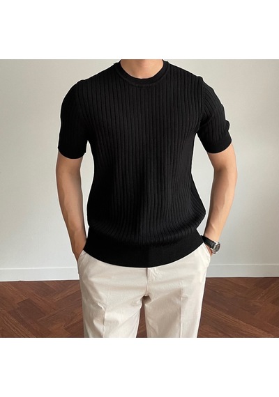 Tarz Cool Erkek Fitilli Slim Fit Bisiklet Yaka Triko T-shirt Haki