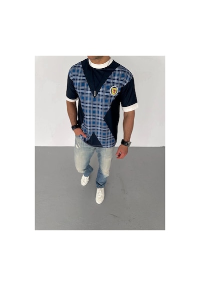 Erkek Bisiklet Yaka Baskılı Kısa Kol Oversize T-shirt - Siyah