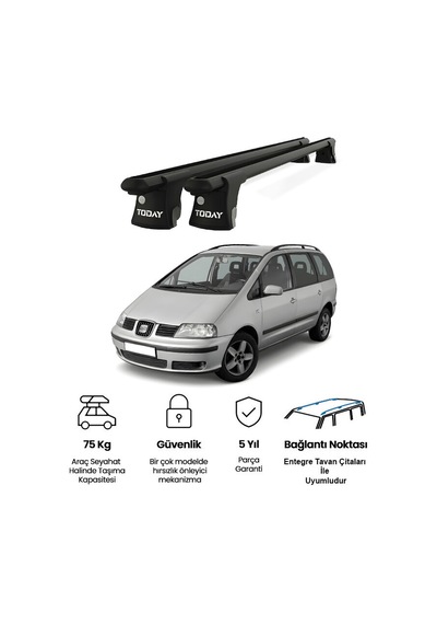 Trio-ı Seat Alhambra 2001-2009 Uyumlu Siyah Kilitli Ara Atkı 135cm Port Bagaj Tavan Barı