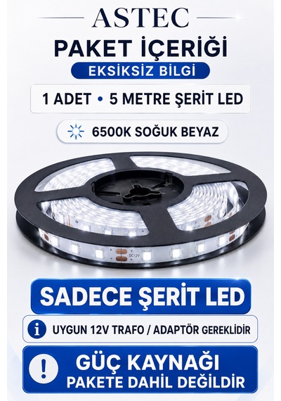 Astec 12v Şerit Led 5 Metre / 10 Metre Yapışkanlı Kesilebilir İç Mekân Aydınlatma Trafo Hariç Bütün Renkler 33848977