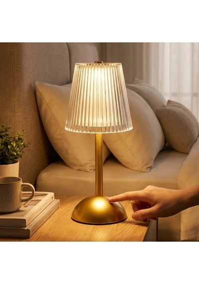 Uzun Klasik Çizgili Model Led Masa Lambası Dokunmatik, 3 Renk Işık Modlu, Şarjlı Dekoratif Gece La Çok Renkli