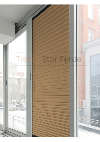Bronz Plise Katlanır Cam Balkon Perdesi - Ofis Perdesi - Salon Perdesi - 037 Bronz