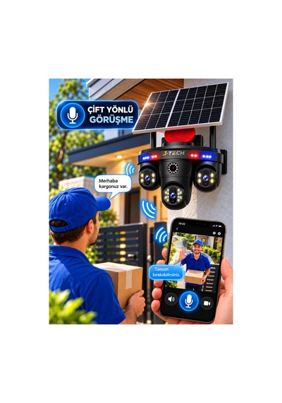 J-tech Solarmax 4k 2 Yıl 20gb Data Sım 4g Solar Ptz Sesli Akıllı 3 Kamera Güvenlik Kamerası
