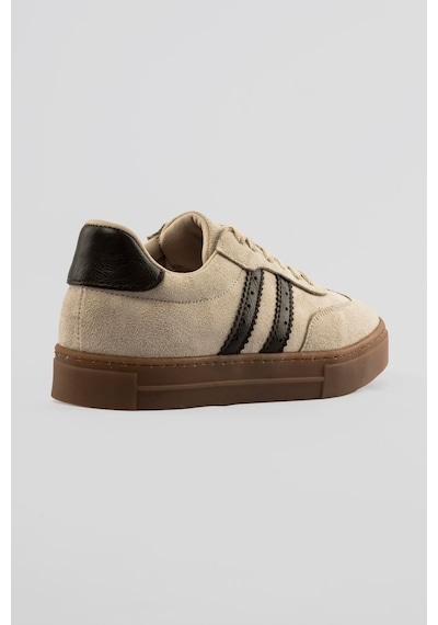 Mubiano Kadın Süet Sneaker Bağcıklı Spor Ayakkabı Leron Bej Bej Süet