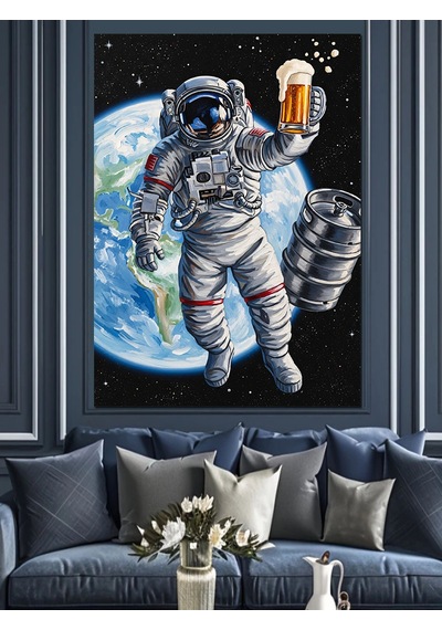 Ahşap Tablo Astronot Dünya Uzay Yürüyüşü