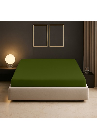 %100 Pamuk Battal Boy King Size 280x280 Cm Düz Çarşaf Koyu Yeşil
