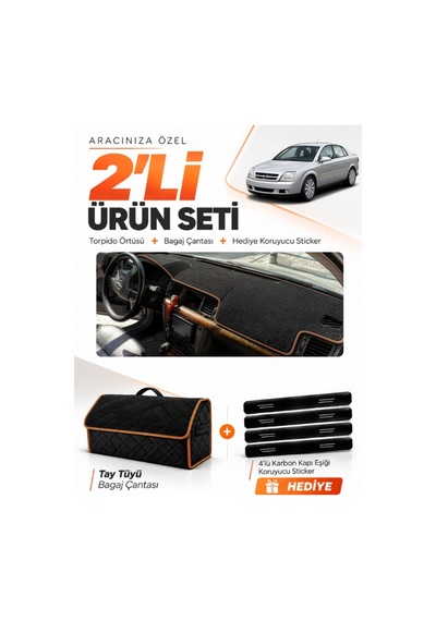 E-biz Opel Vectra C 2002-2008 Uyumlu Torpido Örtüsü + Tay Tüyü Çanta - Siyah-kahverengi - Op016