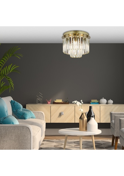 Nilüfer 2 Katlı Küçük Eskitme Yuv. Kristalli Taşlı Modern Tasarım Kristal Salon Avize
