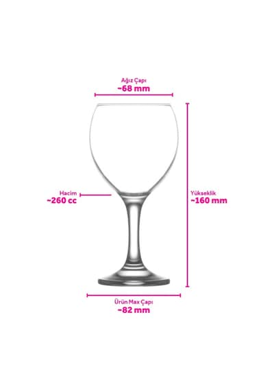 Lav Misket Cam Kırmızı Şarap Kadehi 6'lı 260 ml Ayaklı (Meşrubat Bardağı)