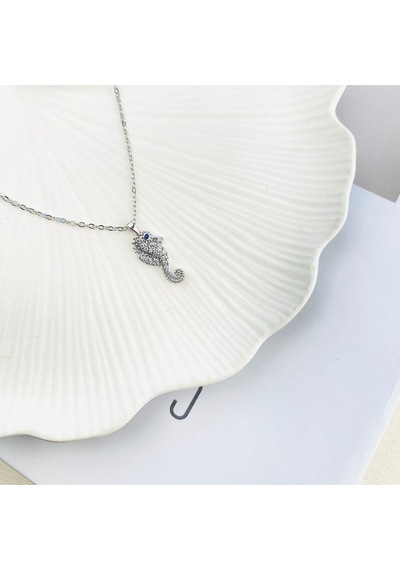 Deniz Atı Kadın Kolye Zirkon Taşlı Silver Kolye 45cm Gümüş