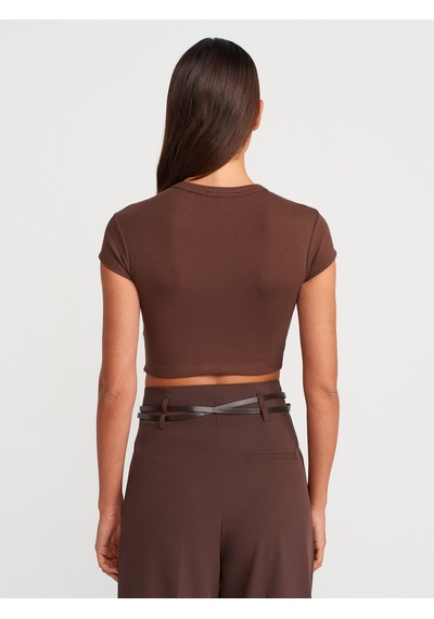Dilvin 31810 Bisiklet Yaka Crop T-shirt-açık Kahve Açık Kahve