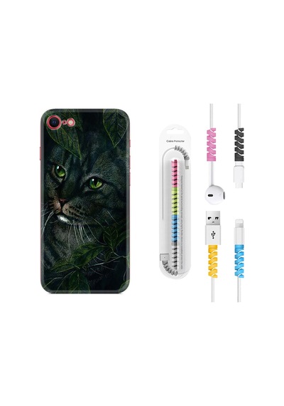 Apple Uyumlu iPhone 7 8 Kılıf Kablo Koruyuculu Flowers Cat 1345