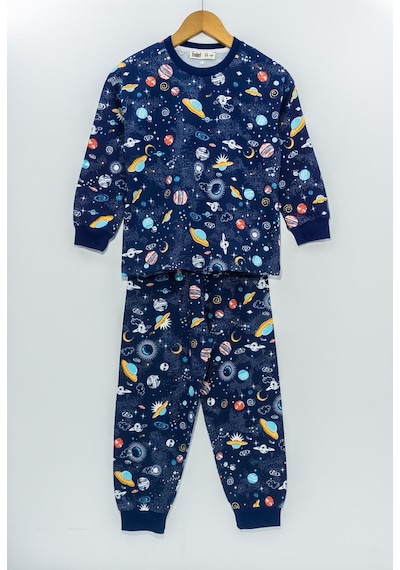Bunny Hopp Uzay Temalı Erkek Çocuk Pijama Takımı %100 Pamuk Mevsimlik Bisiklet Yaka Manşetli Mavi - Lacivert Bunny Hopp Uzay Temalı Erkek Çocuk Pijama Takımı %100 Pamuk Mevsimlik Bisiklet Yaka Manşetli Mavi - Lacivert