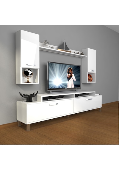 Decoraktiv Ekoflex 5da Mdf Krom Ayaklı Tv Ünitesi Tv Sehpası Beyaz