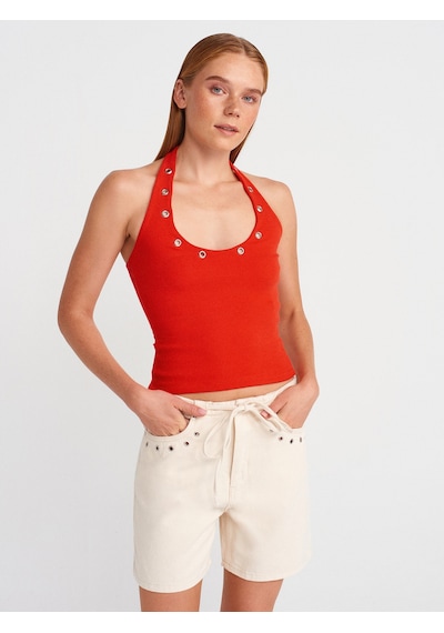 Dilvin 21162 Halter Yaka Top-k.kırmızı K.kırmızı