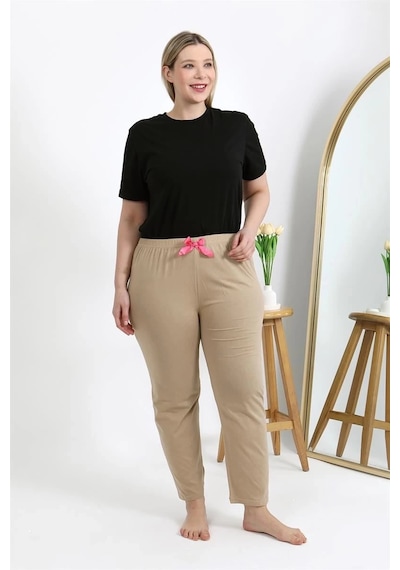 Mtm My The Mall Kadın Pamuklu Büyük Beden Alt Pijama Bej Bej