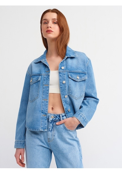 Dilvin Cepli Denim Gömlek Mavi
