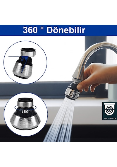 Krom 2 Fonksiyonlu Mutfak Lavabo Başlığı 360 Döner Su Tasarruflu
