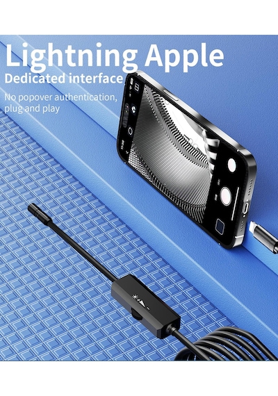 Endoskop Yılan Video Kamera Apple iOS Uyumlu Led'li 10 Metre 7 Mm Sert